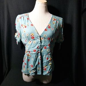 Rayon Puffy Sleeve Floral Blouse